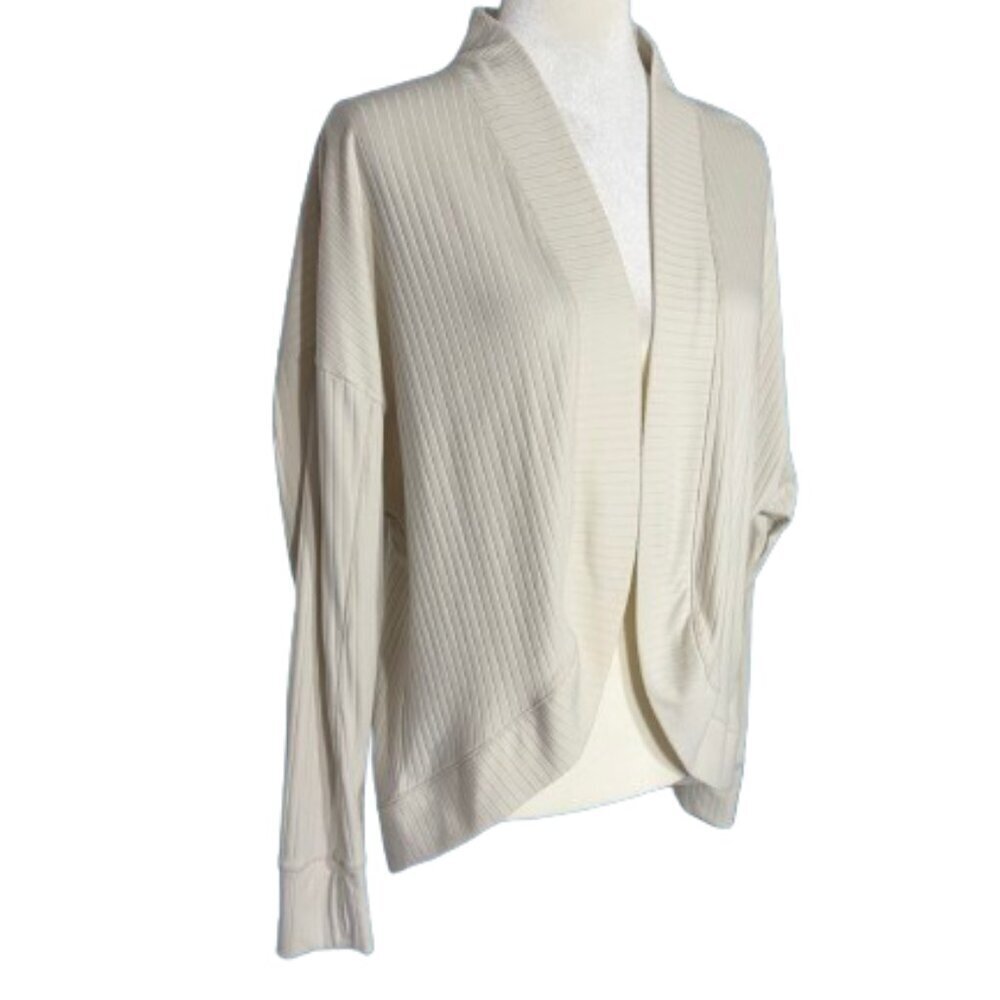 Puma Cream Ribbed Open-Front Cardigan Size Large - Picture 2 of 8